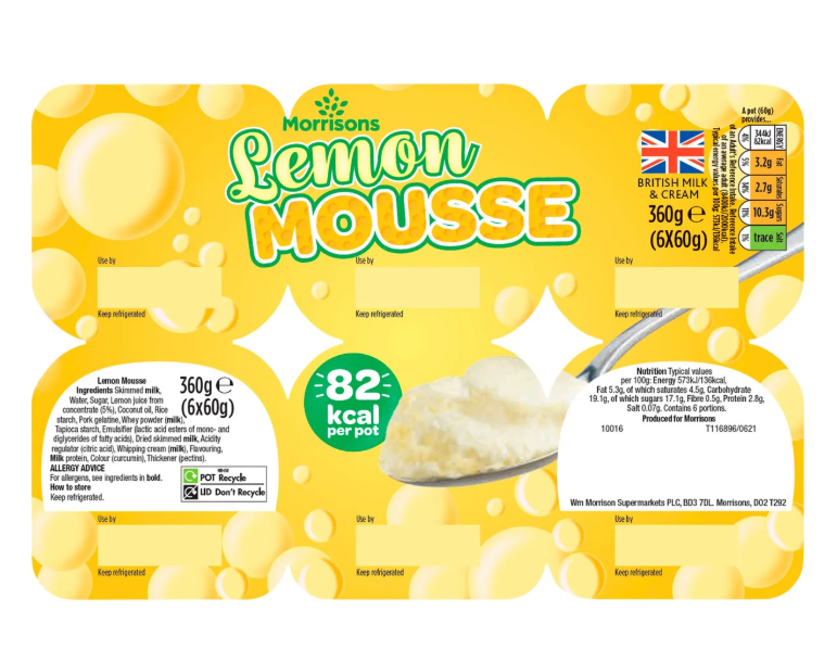 Morrisons Lemon Mousse 6 x 60g
