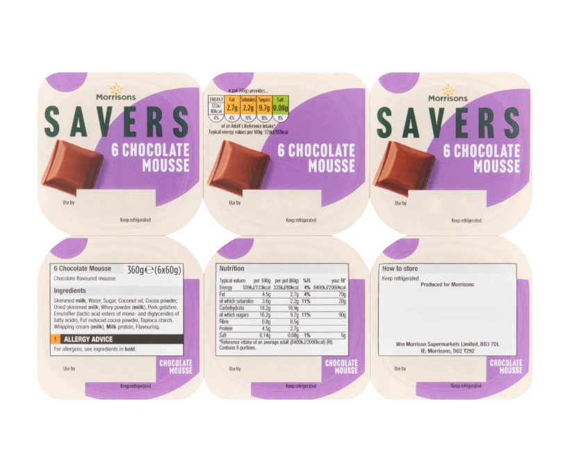 Morrisons Savers Chocolate Mousse 6 x 60g