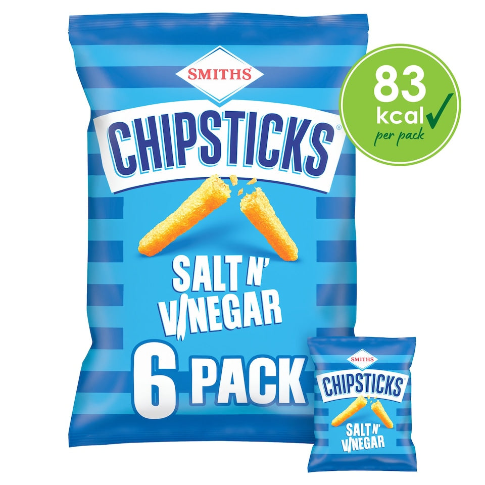 Smiths Chipsticks Snacks Salt & Vinegar Flavour 6 x 17g
