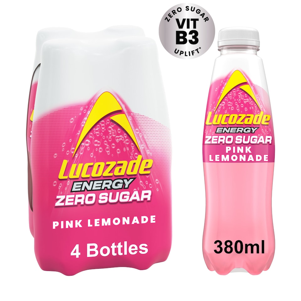 Lucozade Energy Zero Sugar Pink Lemonade 4 x 380ml
