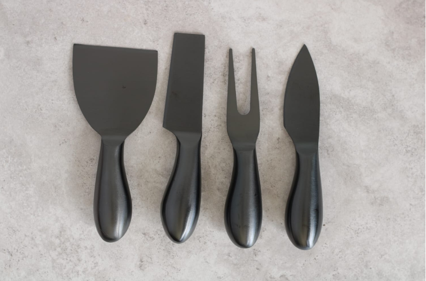 Black 4 piece Cheese Knife Set 14cm