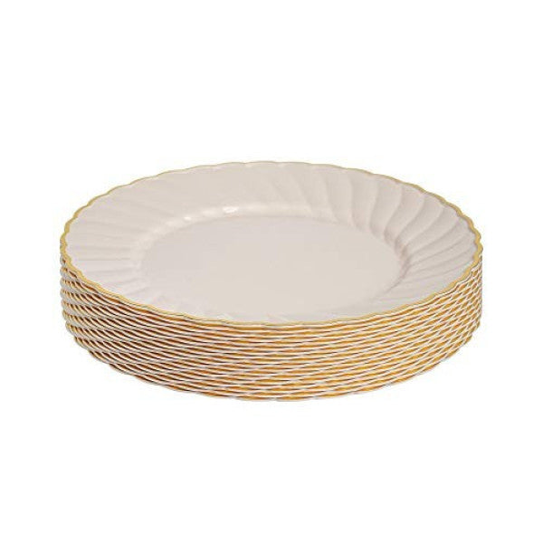 7.25inch Round Ivory With Gold Rim Snack Plates 18pk