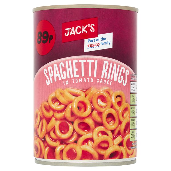 Jack's Spaghetti Rings in Tomato Sauce 410gPM 89p