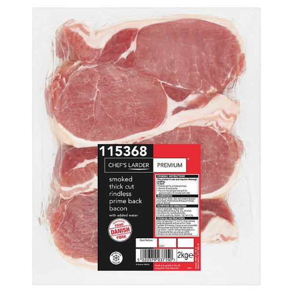 Chef's Larder Smoked Thick Cut Back Bacon, 2Kg