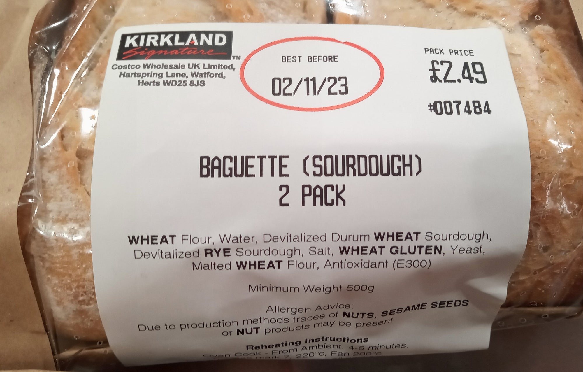 Costco Roasted Garlic Sourdough Baguette 2pk