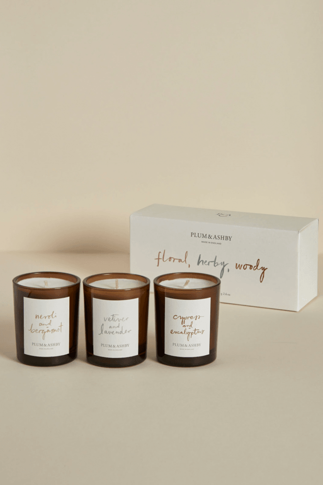 Plum & Ashby Floral, Herby & Woody Scented Candle Pack 3 x 75g