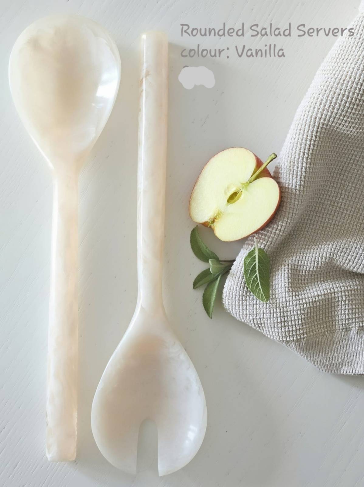 Noble Handmade Round Salad Servers White