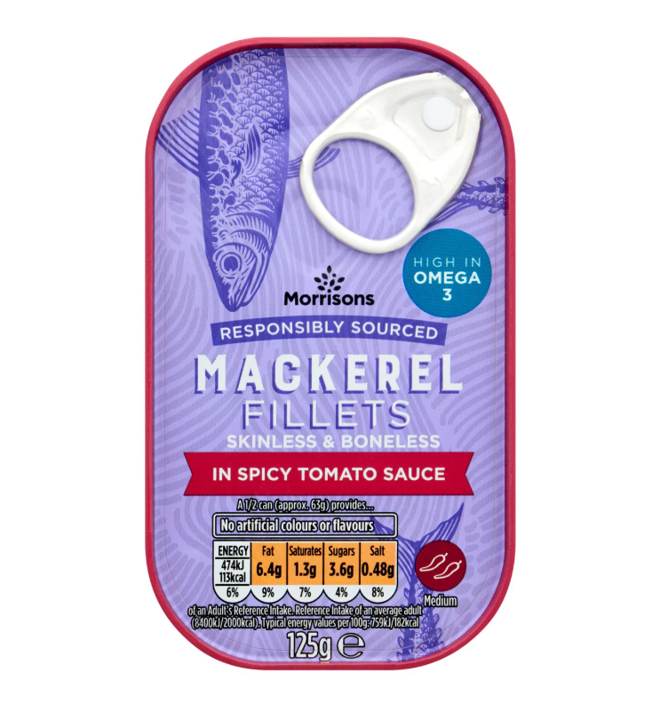 Morrisons Mackerel Fillets In Spicy Tomato Sauce 125g