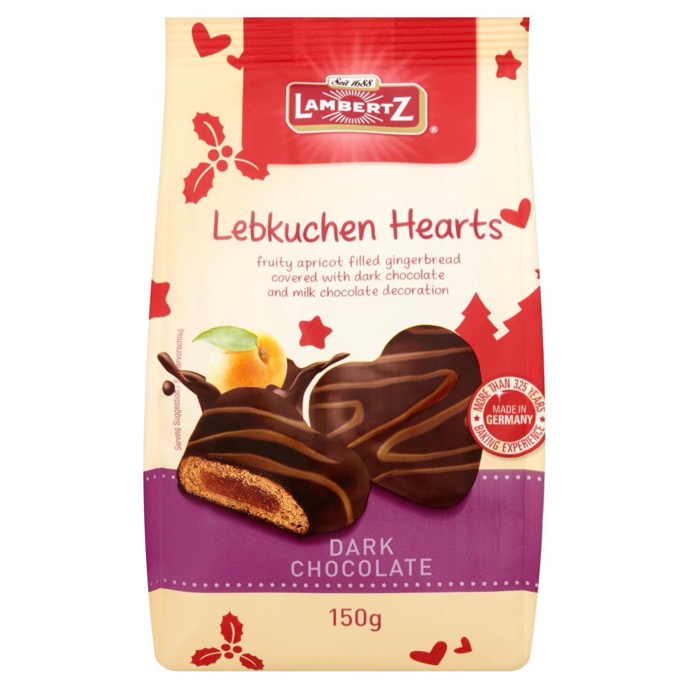 Lambertz Lebkuchen Dk Chocolate Gingerbread Hearts 150g +