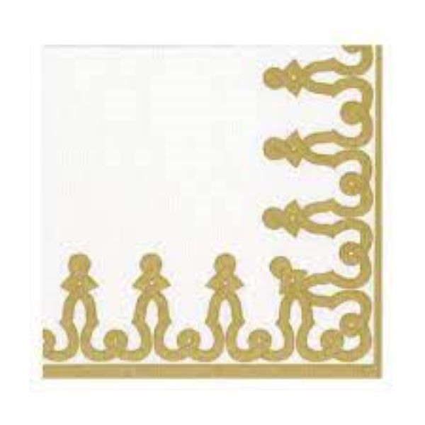 Caspari Dessin Passementerie Gold Paper Linen Lunch Napkins 15pk