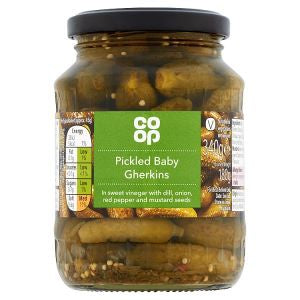 Co Op Pickled Baby Gherkins In Sweet Vinegar 340G