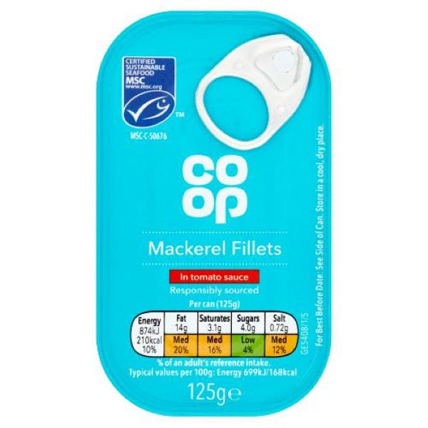 Co Op Mackerel Fillets In Tomato Sauce 125G