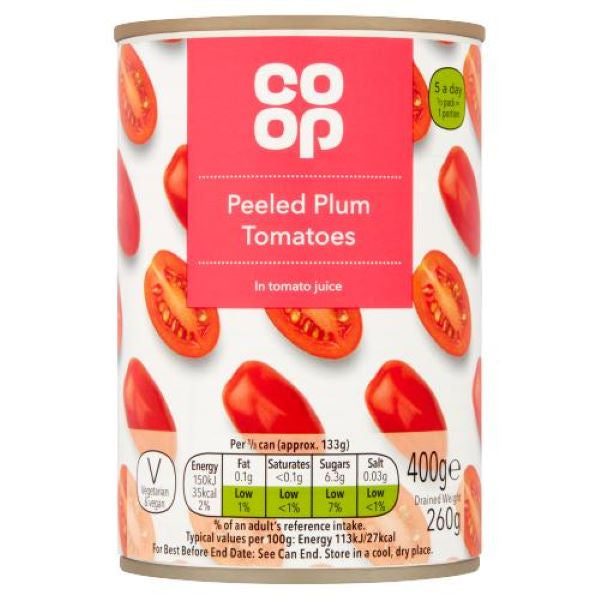 Co Op Peeled Plum Tomatoes In Tomato Juice 400G