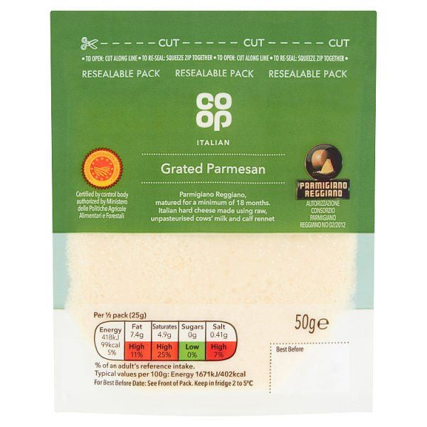 Co Op Parmigiano Reggiano Grated Sachet 50G