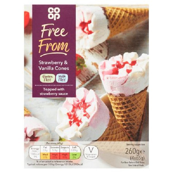 Co Op 4 Free From Strawberry Cones 260g