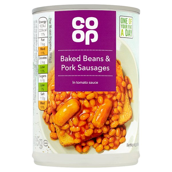 Co Op Baked Beans/Pork Sausages In Tomato Sauce 405G