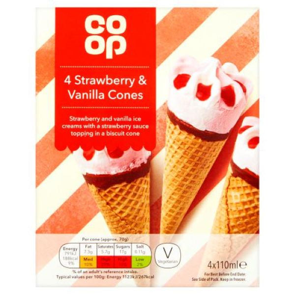 Co Op Stawberry & Vanilla Cone x 4
