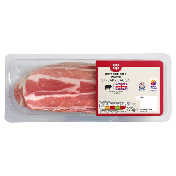 Co op Smoked Rindless Streaky Bacon 275g 2F5.00