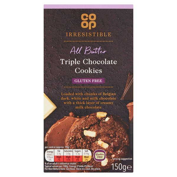 Co Op Free From Irresistible Triple Chocolate Cookie 150g
