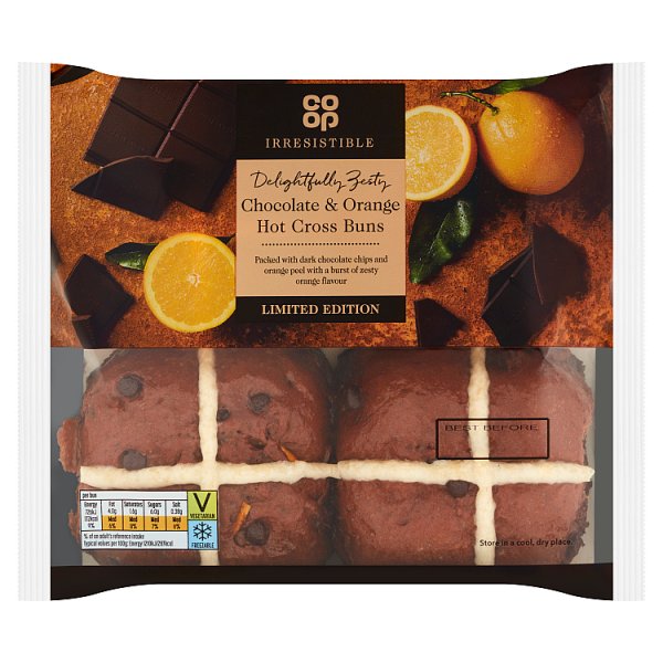 Co Op Irresistible Choc Orange Hot Cross Buns 4 Pk