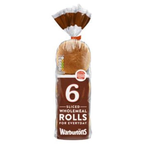 Warburtons 6 pack wholemeal sliced rolls