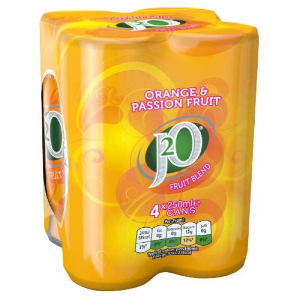 J2O Orange & Passion Fruit Drinks Cans 4x250ml