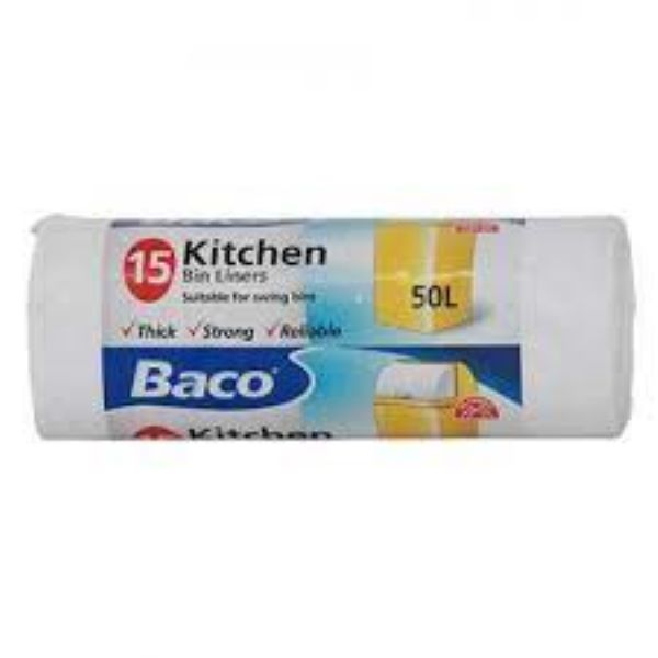 Baco Tie Handle 50L Bin Liners x 15