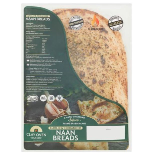 Clay Oven Garlic and Coriander Naan Flame Baked Bread 2 pk