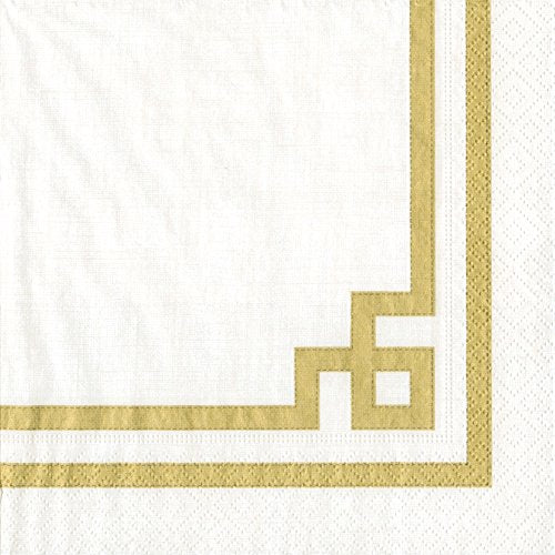 Caspari Rive Gauche Gold & White Cocktail Napkins 20pk