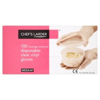 Chef's Larder Disposable Gloves Clear Medium 100s