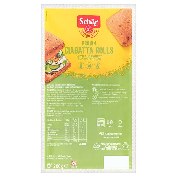 Schar Brown Ciabatta Rolls GF 200g