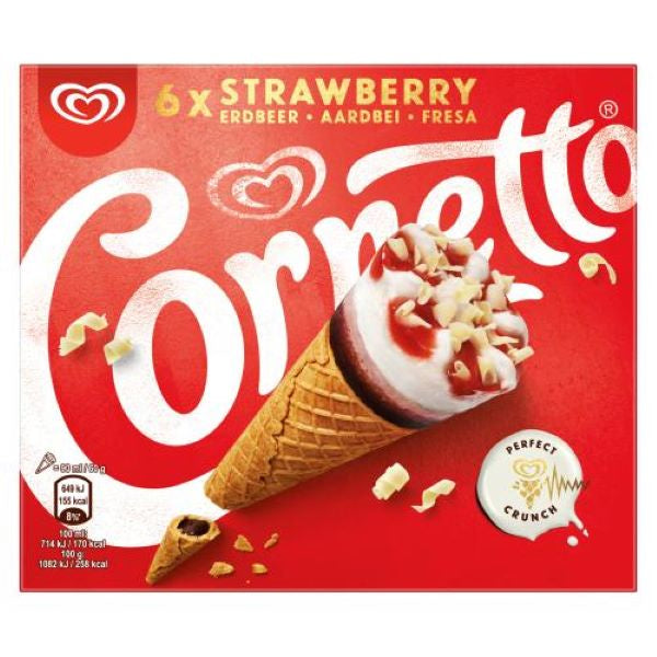 Walls Cornetto Strawberry 6Pk 540ml