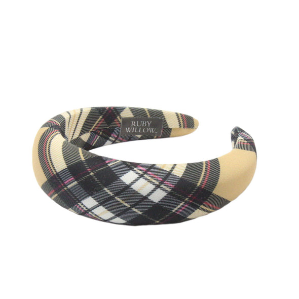 Rachel -  Beige Tartan Padded Hairband