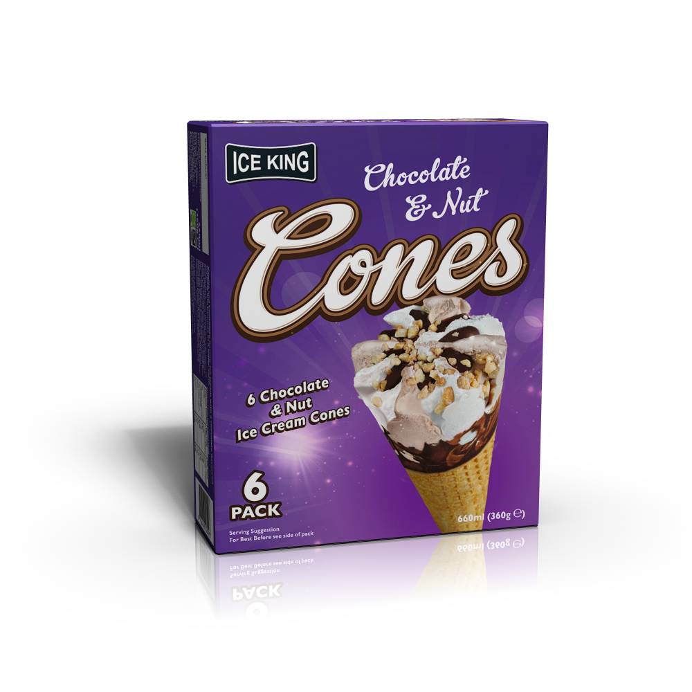 Ice King Chocolate Cones 6 pack 360g